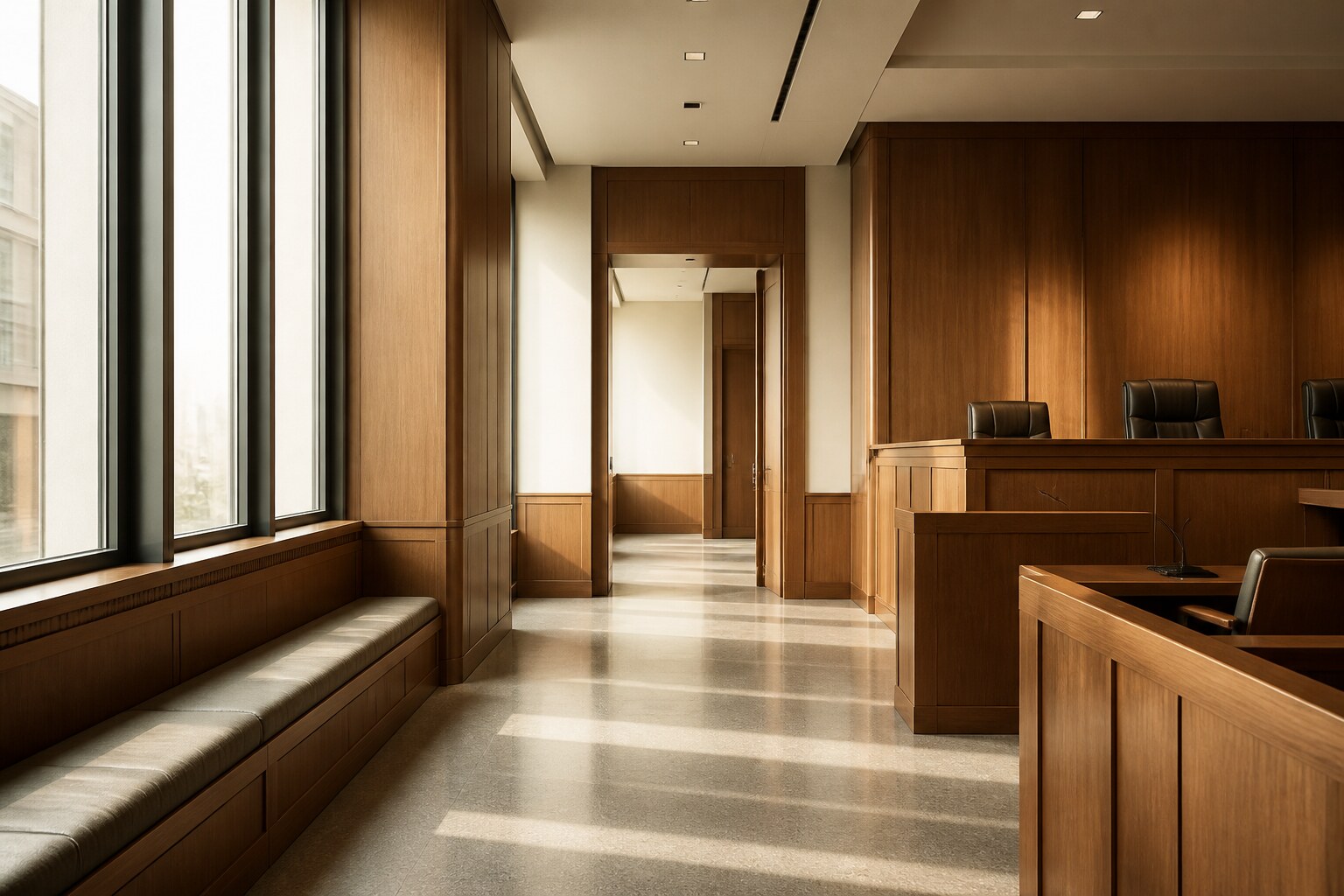 Couloir de tribunal — recours et audience